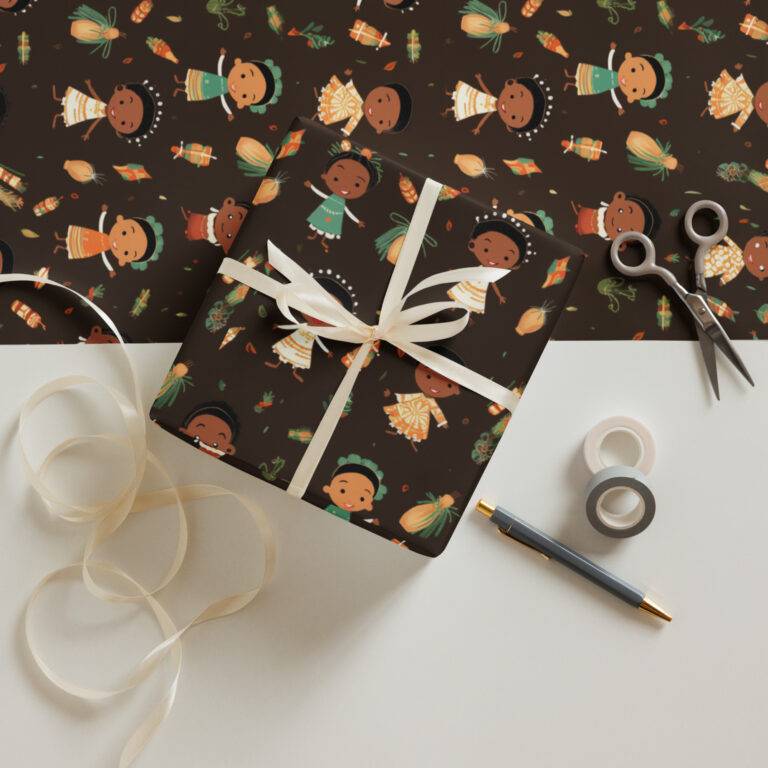 Yellow Black Green Kwanzaa Wrapping Paper Sheets - Image 8