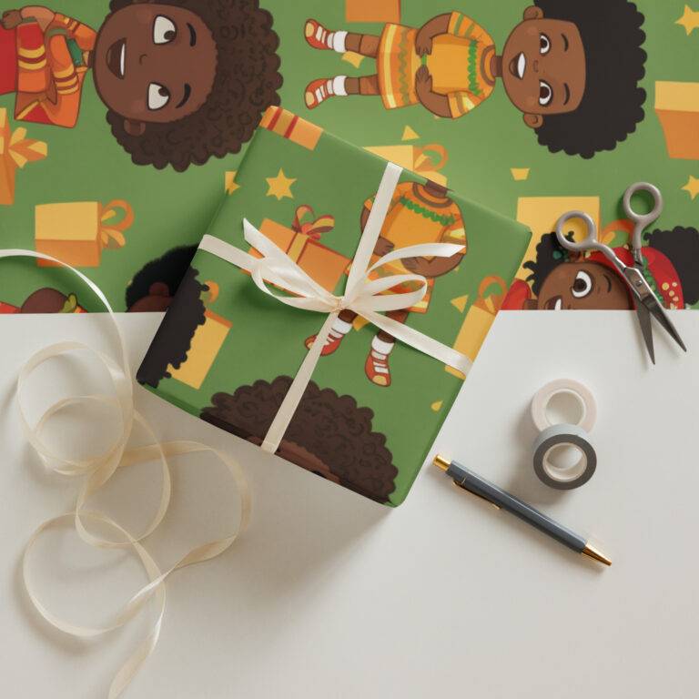 Yellow Black Green Kwanzaa Wrapping Paper Sheets - Image 7