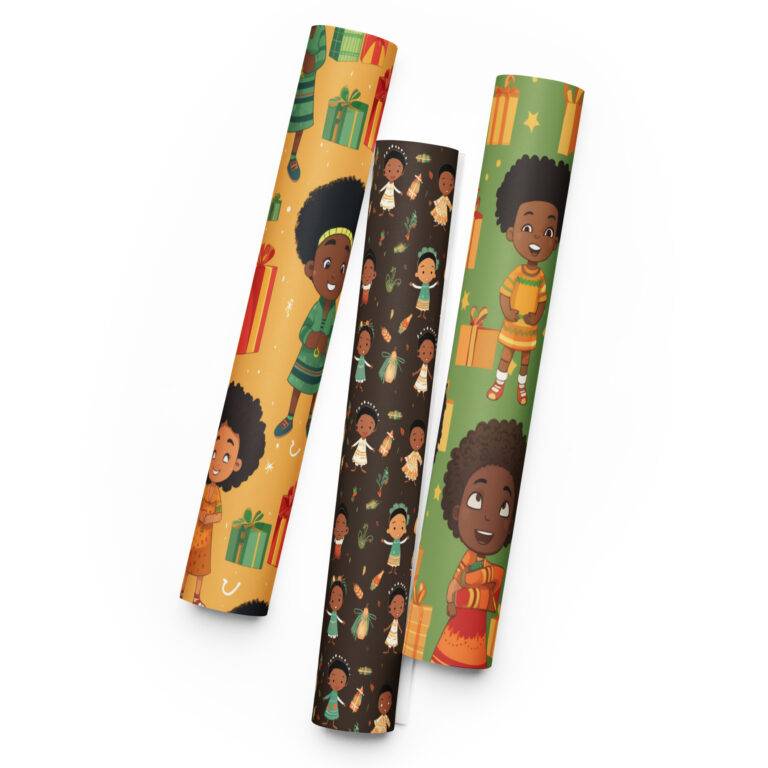 Yellow Black Green Kwanzaa Wrapping Paper Sheets - Image 2