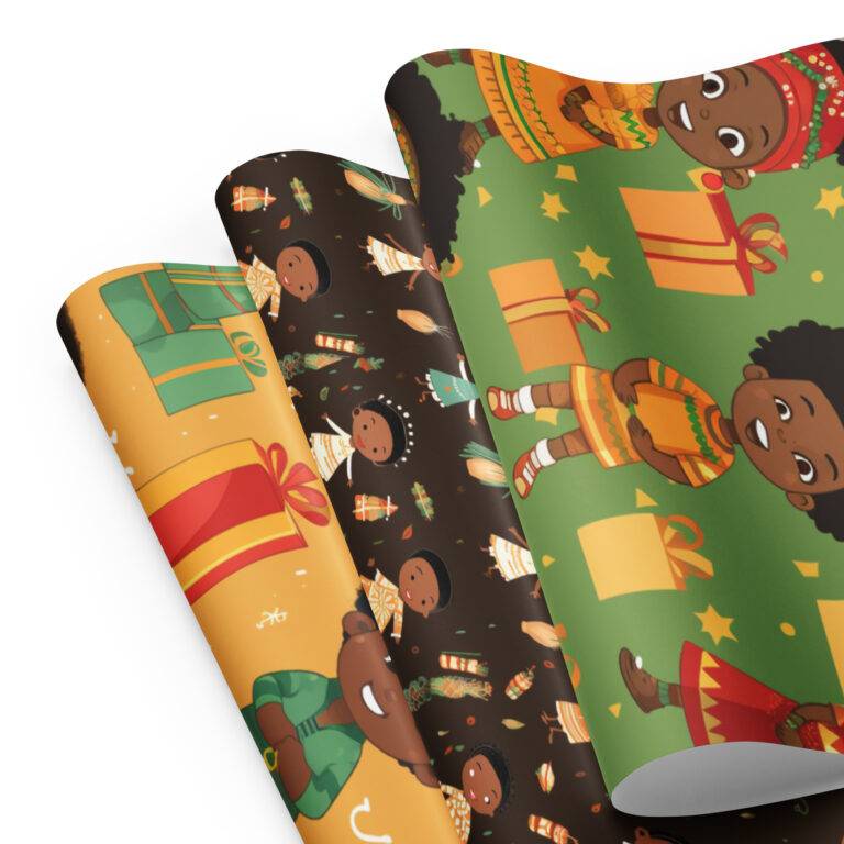 Yellow Black Green Kwanzaa Wrapping Paper Sheets - Image 4