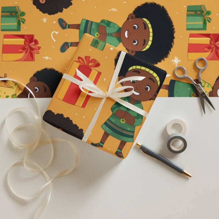 Yellow Black Green Kwanzaa Wrapping Paper Sheets - Image 5