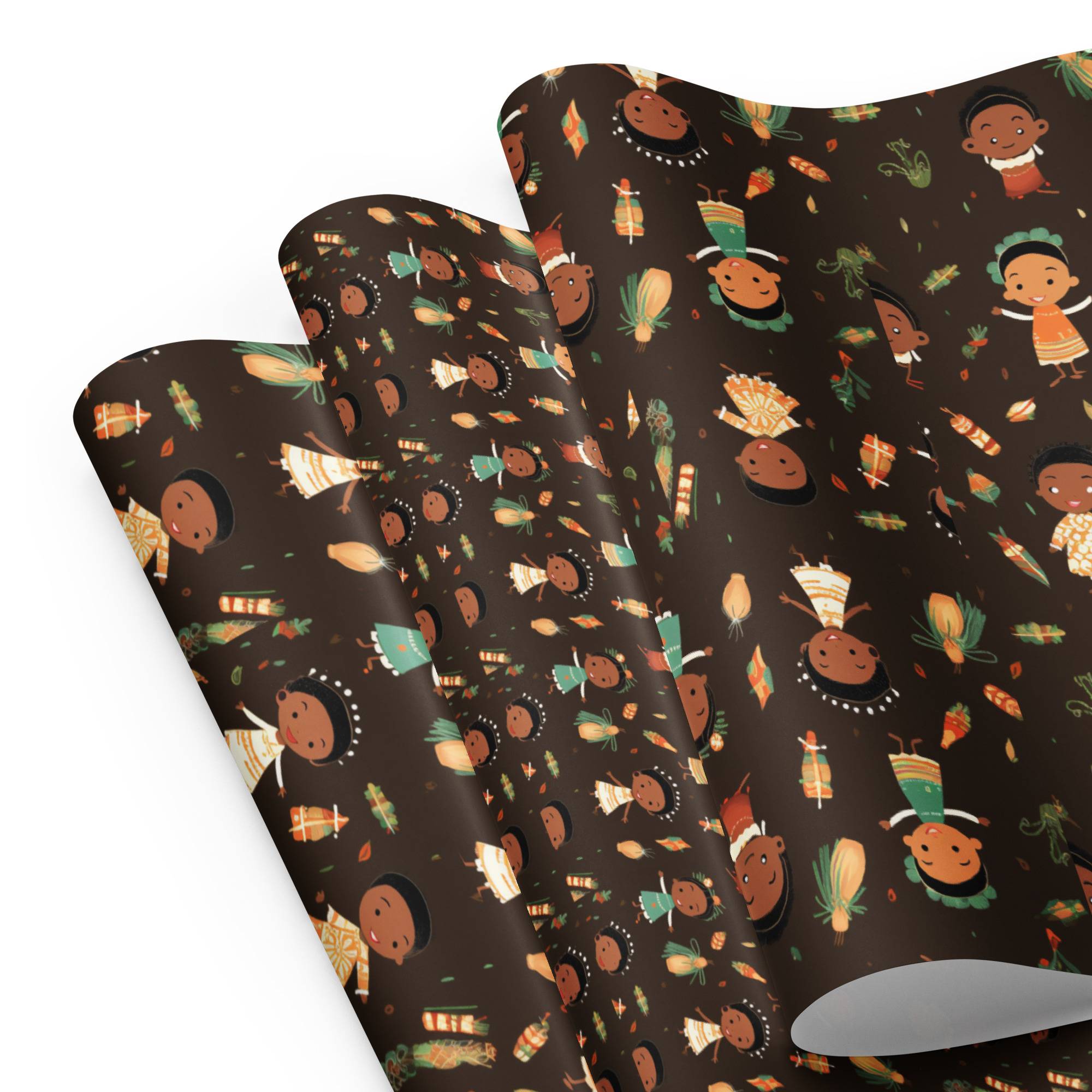 Little Brown Boys & Girls Kwanzaa Wrapping Paper Sheets